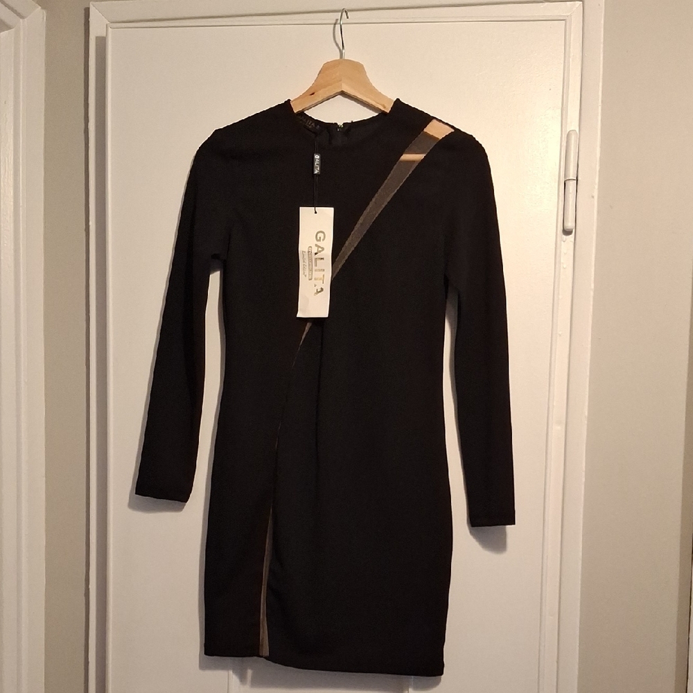 Women's Black Dress with Nude Mesh